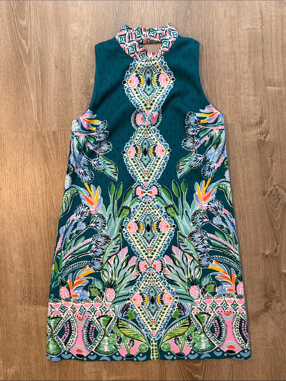 Lilly Pulitzer 0 Brandi Valencia Teal Rain Florist Print Shift Mock Collar Dress